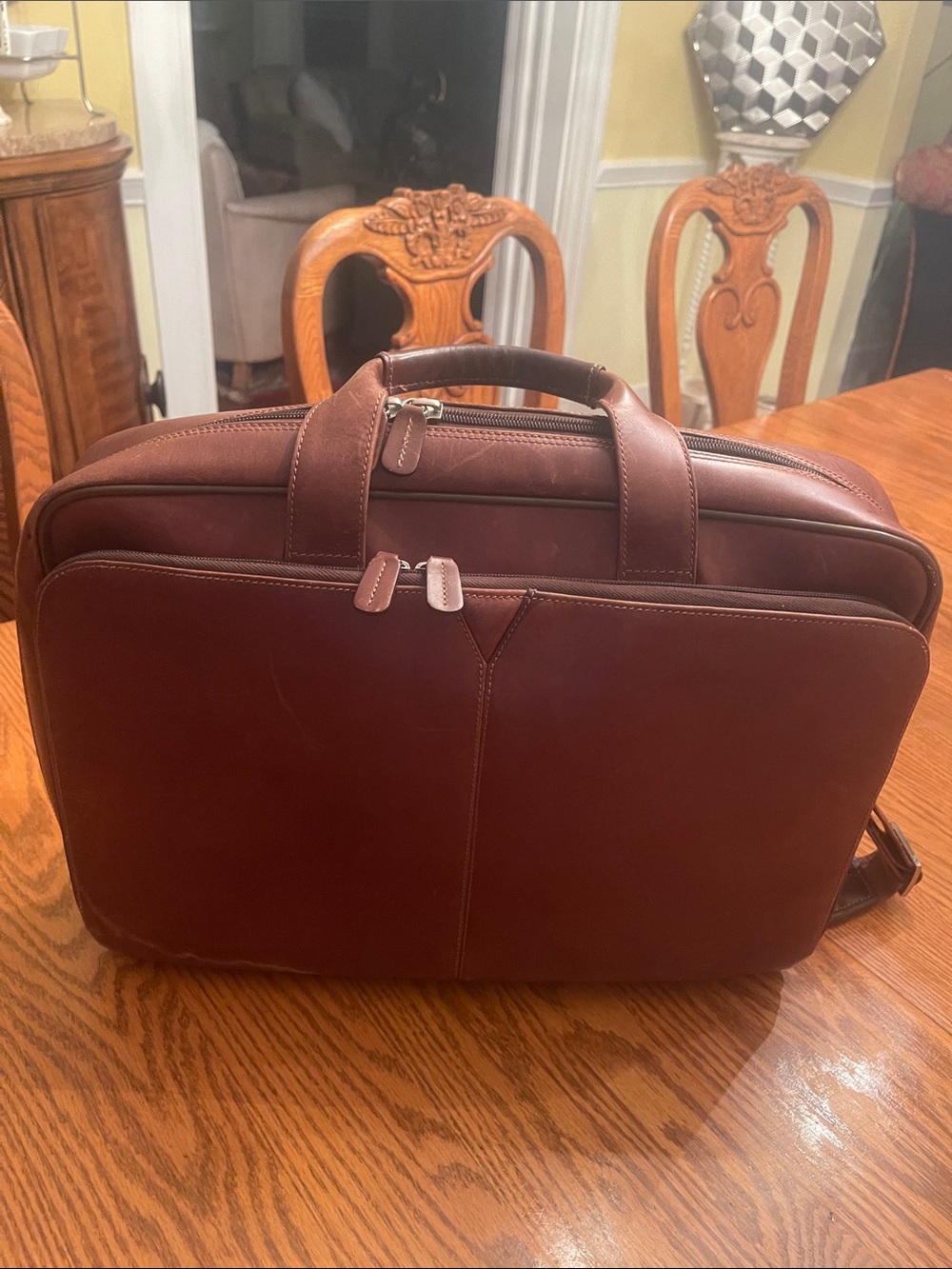 Johnston & Murphy Brown Leather Briefcase with Dual Zippers